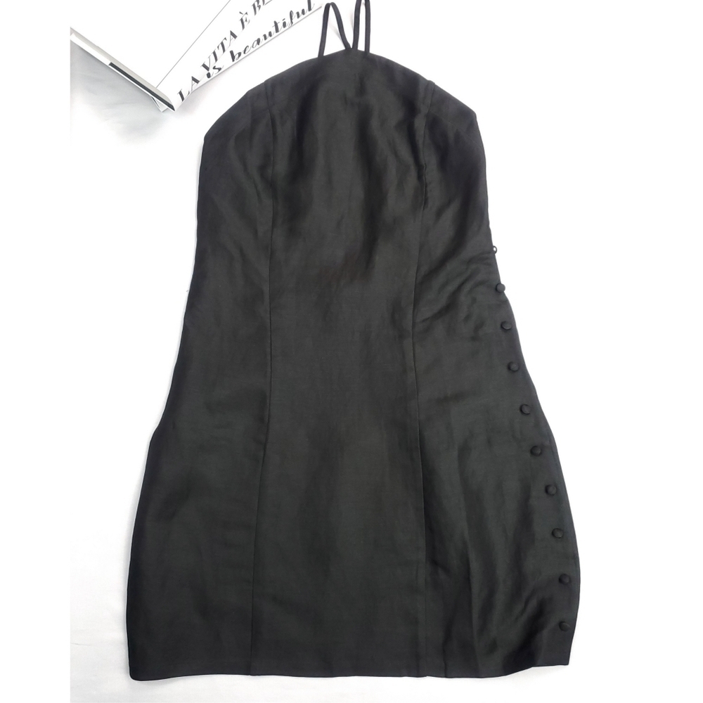 NWT Capulet Revolve Linen Blend Halter Open-Back Little Black Cocktail Dress - Picture 4 of 9